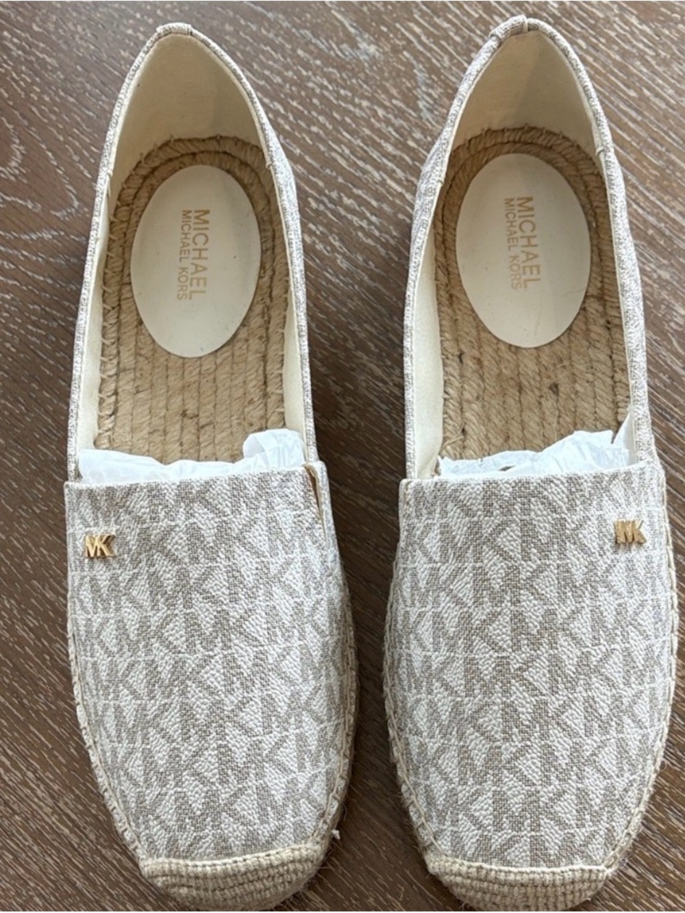 Michael Kors Beige Logo Canvas Espadrille Flats